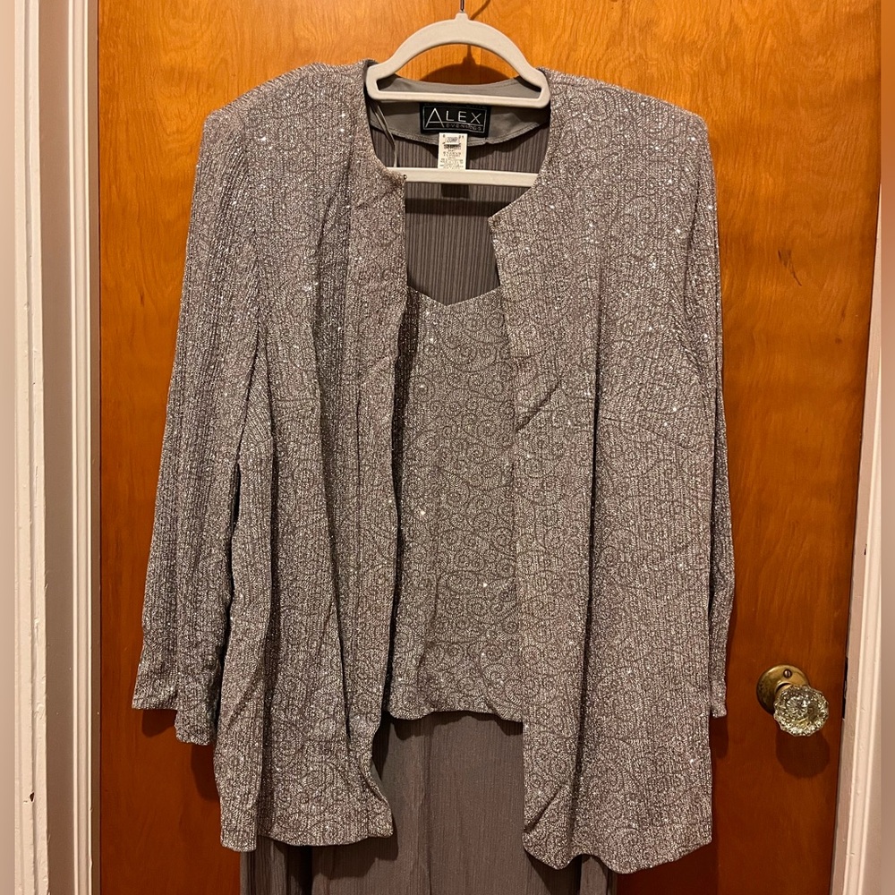 Alex Silver Textured Evening Jacket and Dress Set